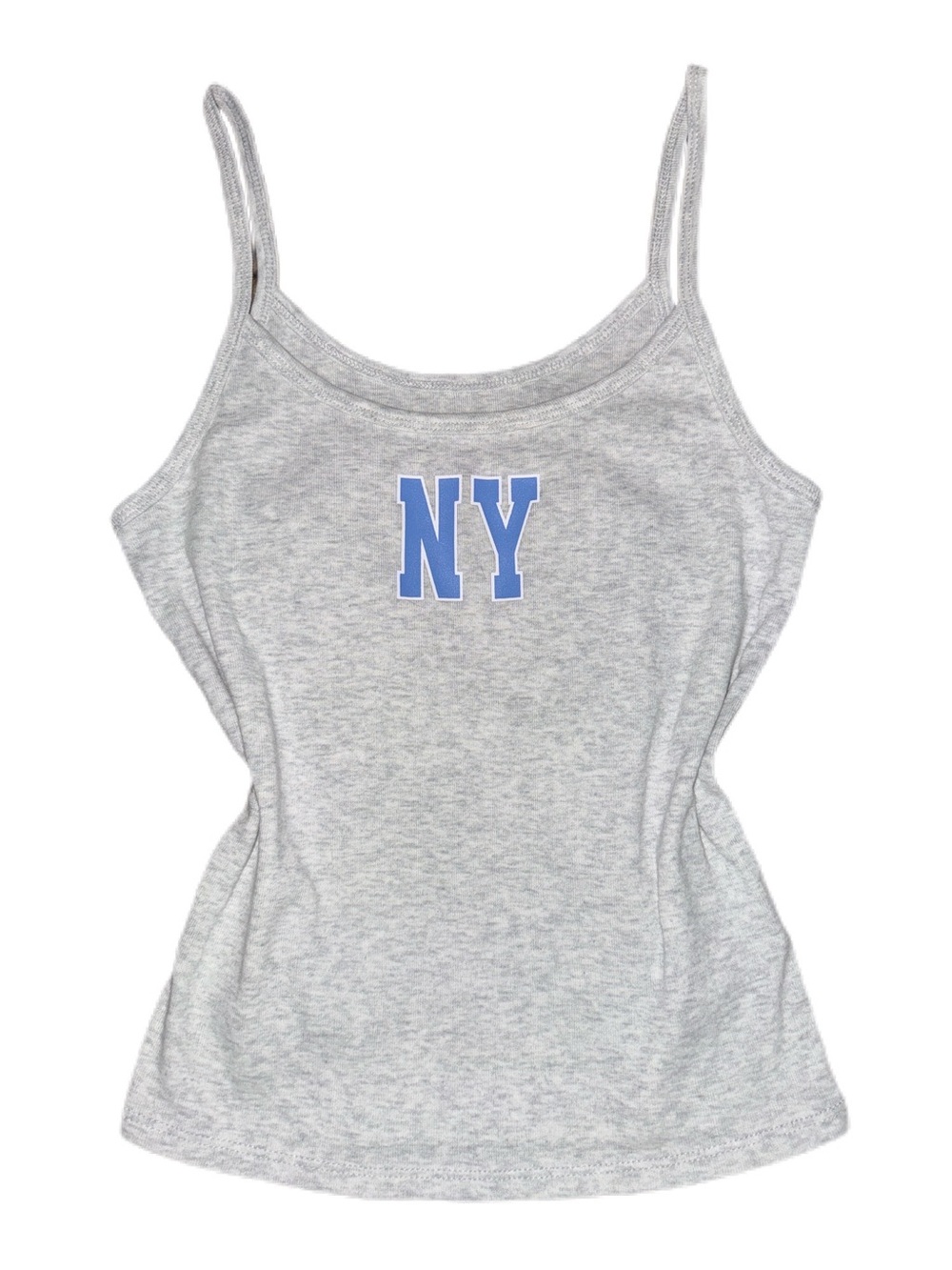 No Boundaries Gray Spaghetti Strap Tank with Blue NY Graphic